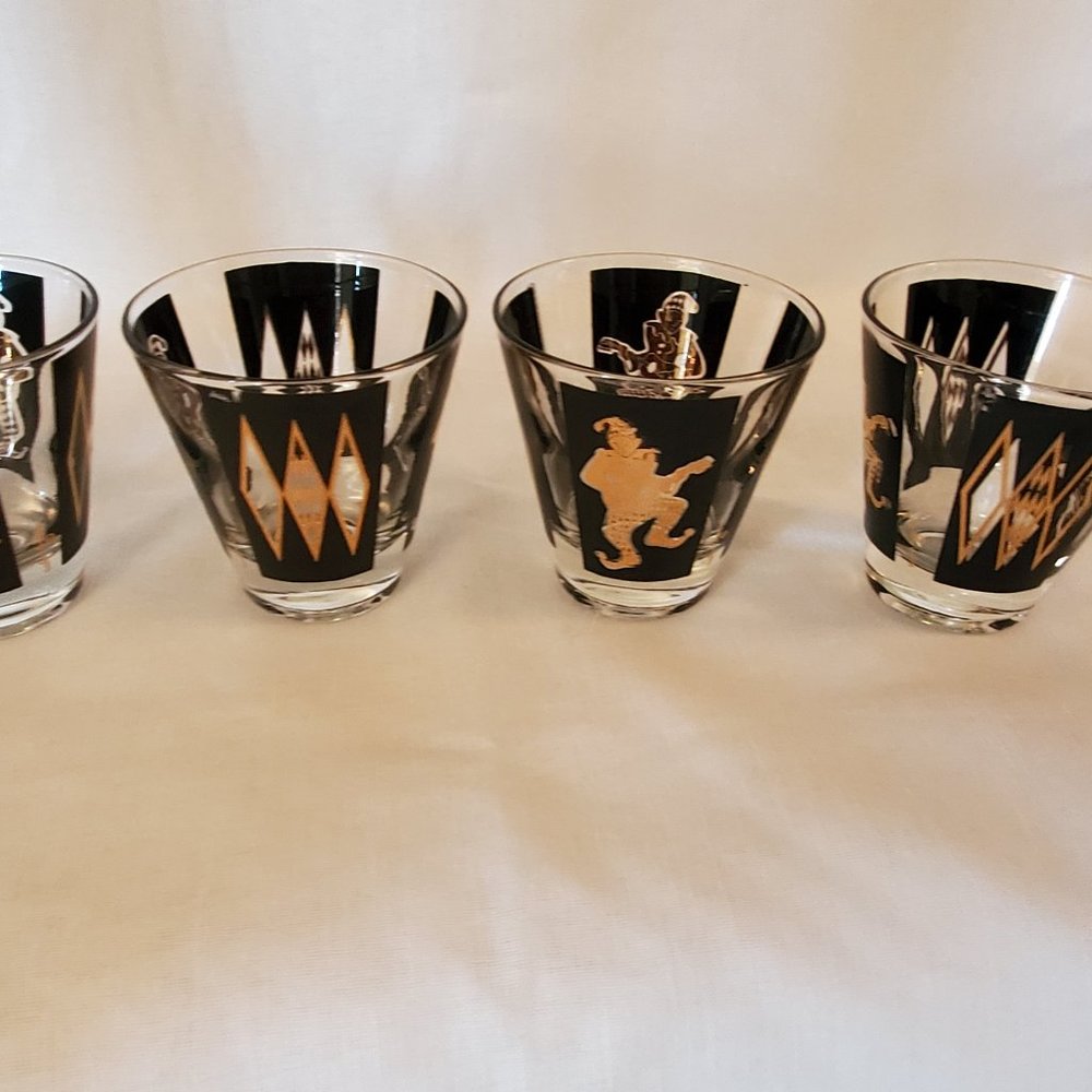 Vintage Deco Jester Shot Glasses, set of 4, 4 oz